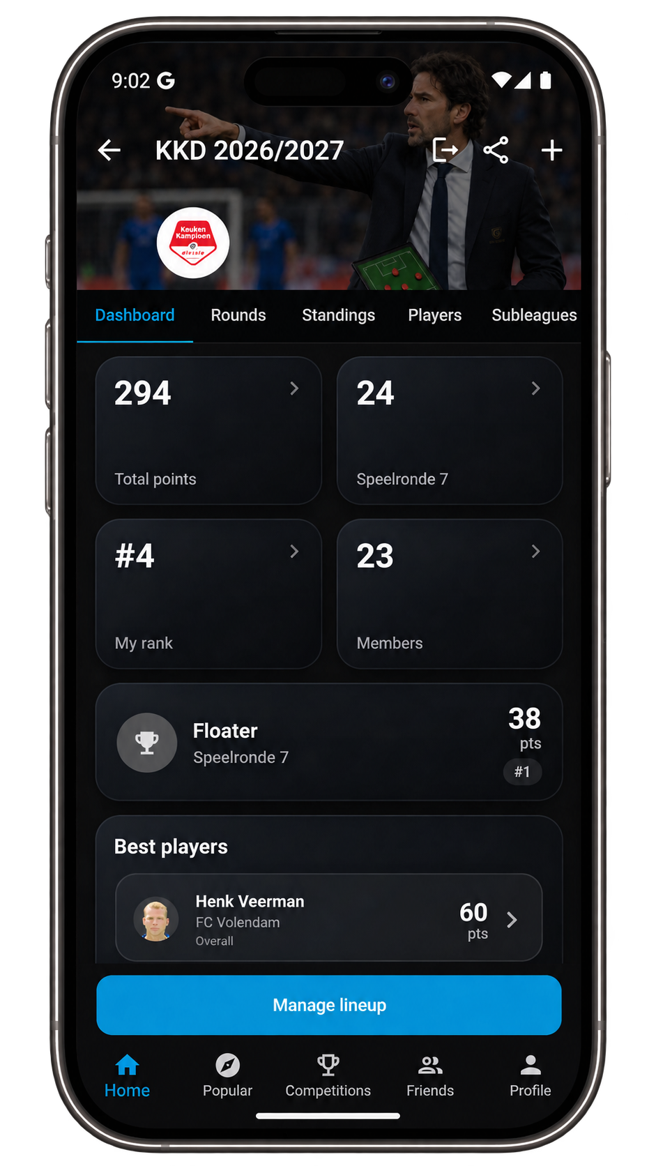 Golero Manager league-dashboard